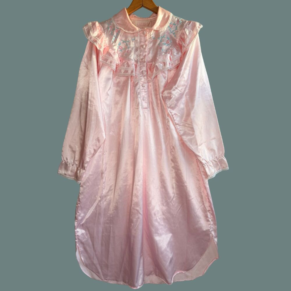 Vintage Moonlight Bay Long Sleeve Satin Fleece Lined Nightgown